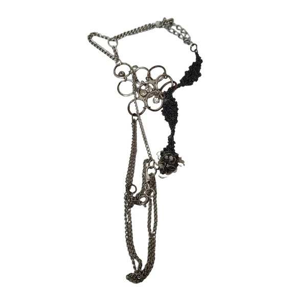 Gothic Metal Bracelet with Finger Ring Chain Braided Mesh Punk Chainmail - Picture 3 of 3